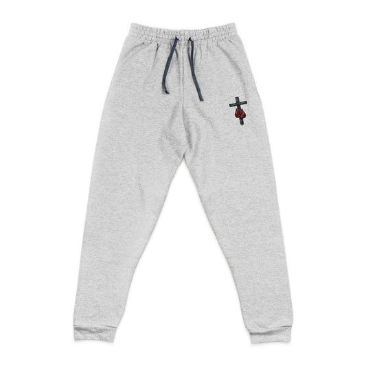 Train for the Battle Embroidery Joggers — Cross & Boxing Gloves Motivational Gym Sweatpants