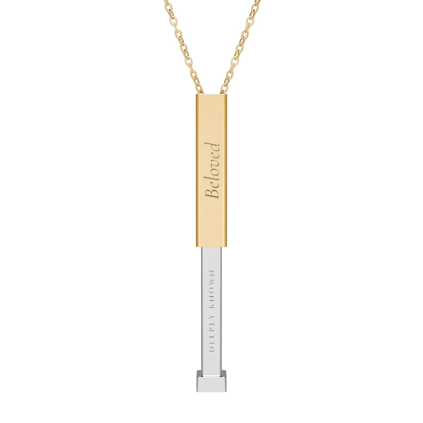 Hidden Message Sliding Bar Necklace — 'Beloved Outside, Deeply Known Inside' Engraved Pendant