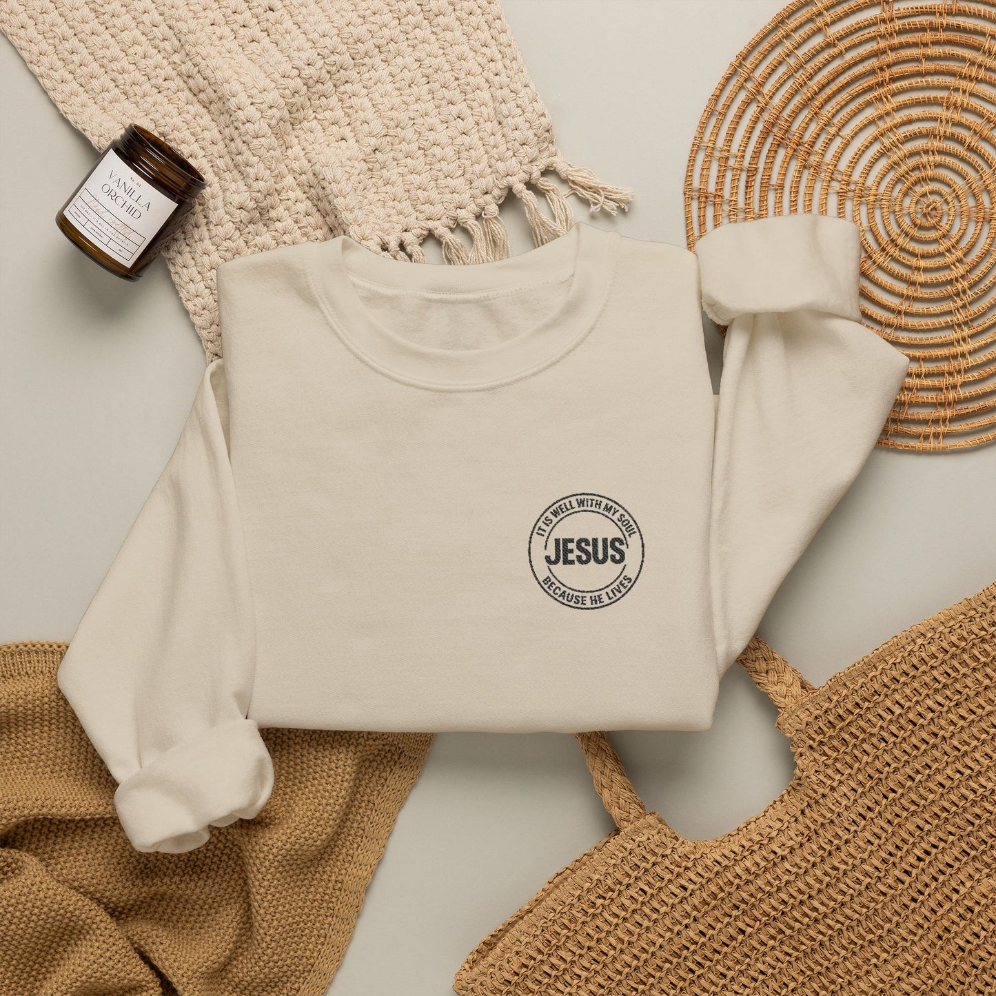 Embroidered "It is well with my soul" quiet statement of faith emblem sweatshirt
