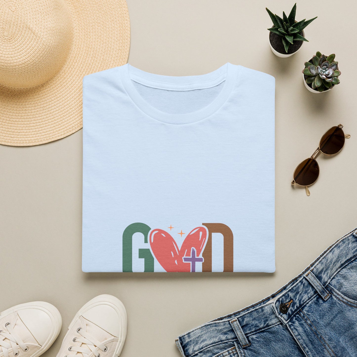 God With Heart Cross T-Shirt — Faith-Based Inspirational Tee