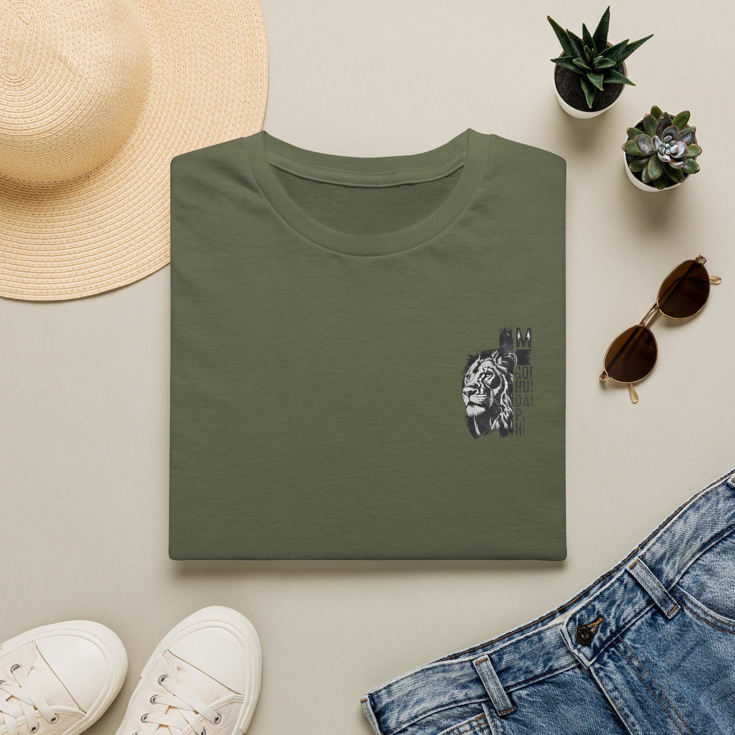 Lion Portrait Pocket T-Shirt — Minimalist Animal Graphic Tee