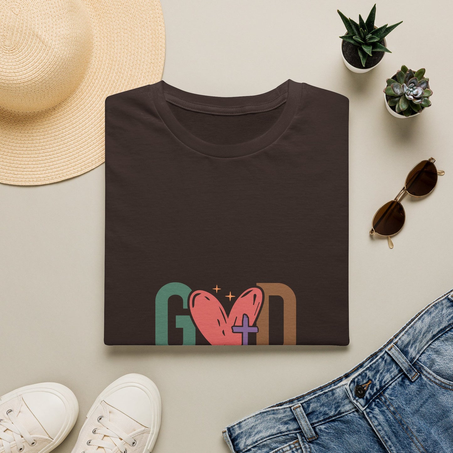 God With Heart Cross T-Shirt — Faith-Based Inspirational Tee