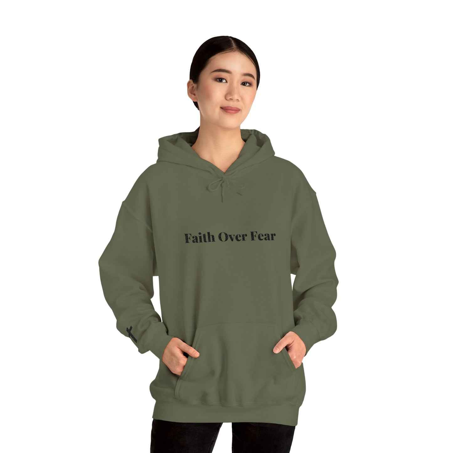 Faith Over Fear Hoodie — Minimal Christian Cross Pullover