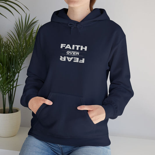 Embroidered "Faith Over Fear" Hoodie — Inspirational Christian Pullover White Lettering