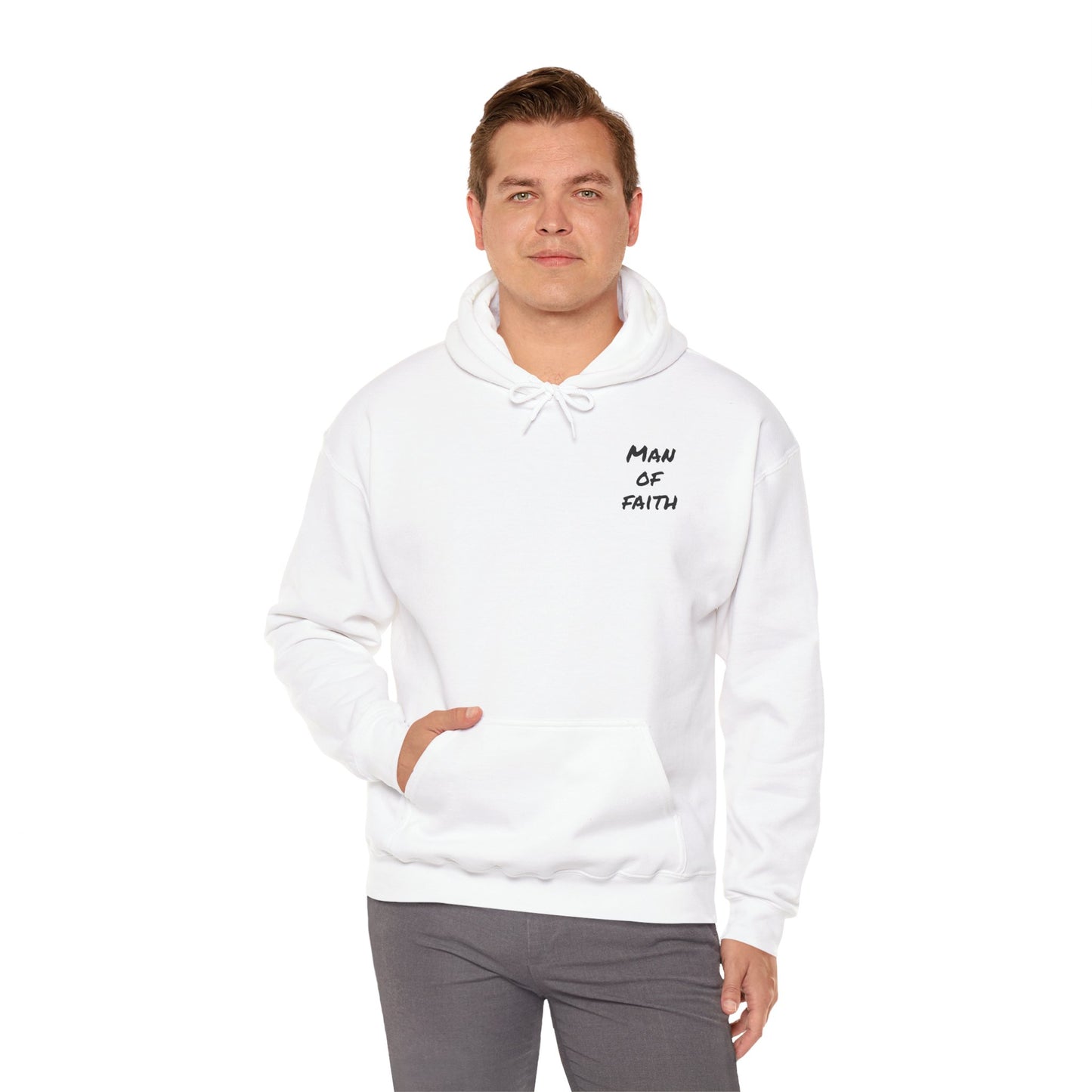 Man of Faith Hoodie — Inspirational Christian Script Pullover