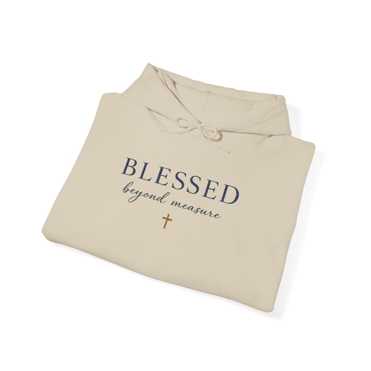 Embroidered "Blessed Beyond Measure" — Faith-Inspired White Pullover with Gold Cross