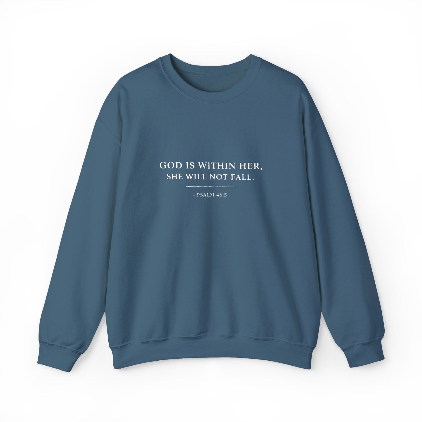 Embroidered "God Is Within Her, She Will Not Fail" Bible Verse Christian Pullover w/white text