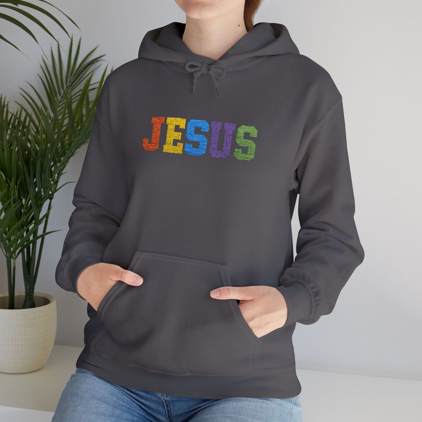Embroidered Faith-Inspired “JESUS” Pullover Hoodie for Everyday Comfort