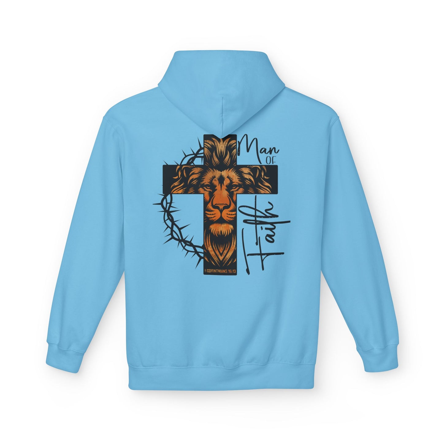 Faith Lion Cross Hoodie — “Man of Faith” Christian Graphic Hoodie