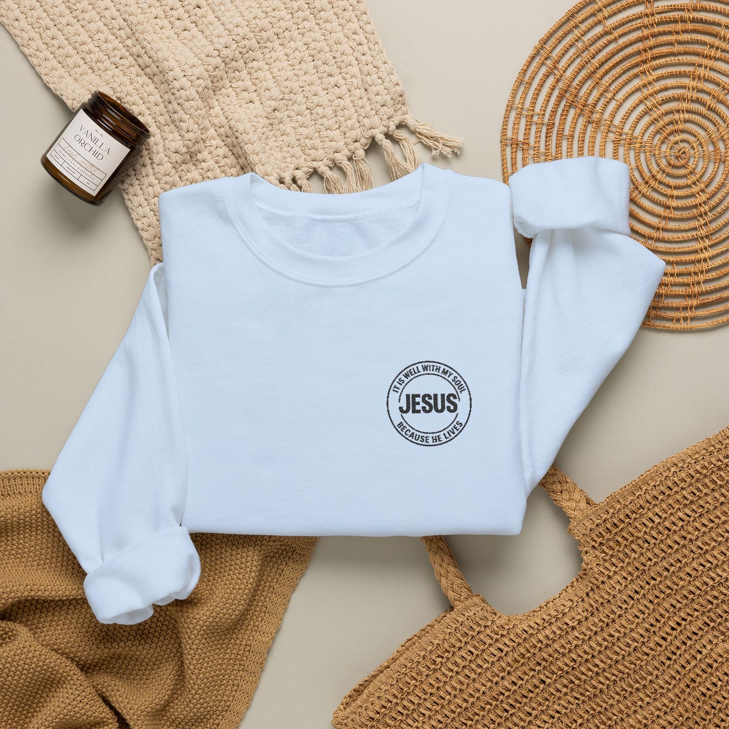Embroidered "It is well with my soul" quiet statement of faith emblem sweatshirt