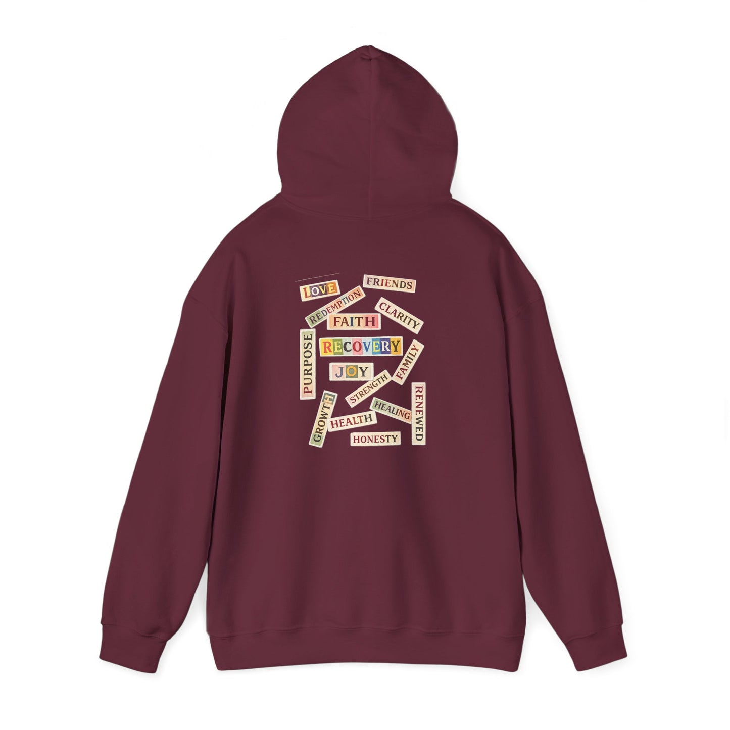 Recovery Words Hoodie — Inspirational Word Cloud Hooded Sweatshirt