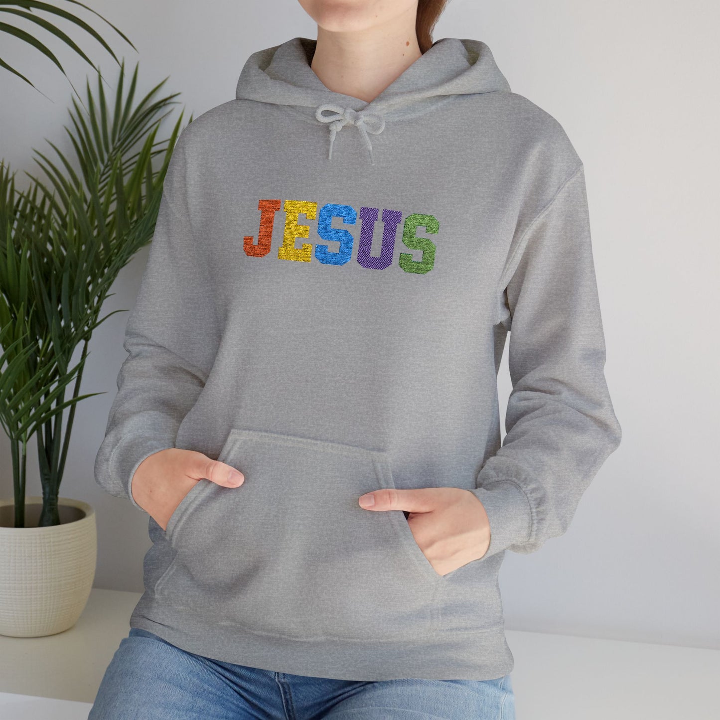 Embroidered Faith-Inspired “JESUS” Pullover Hoodie for Everyday Comfort
