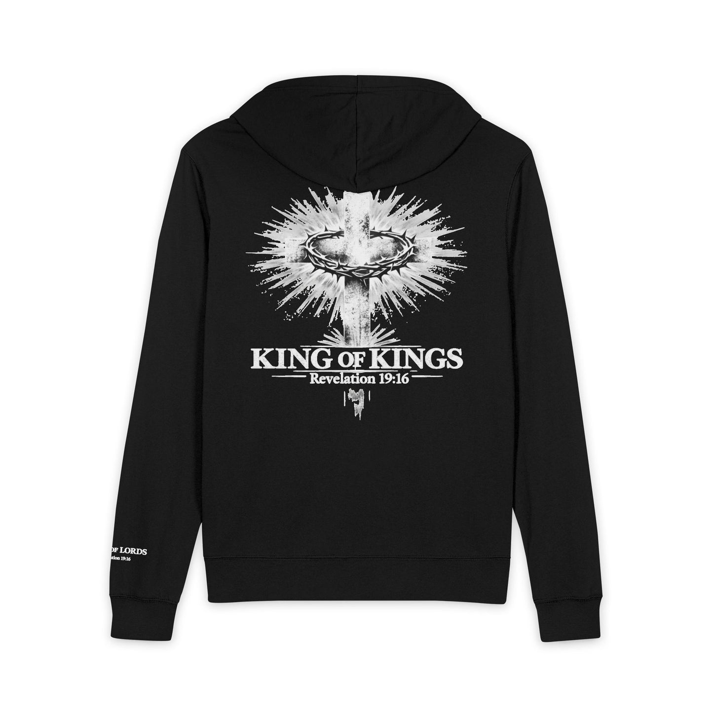 'King of Kings' Full-Zip Hoodie - Revelation 19:16 Cross Back Design
