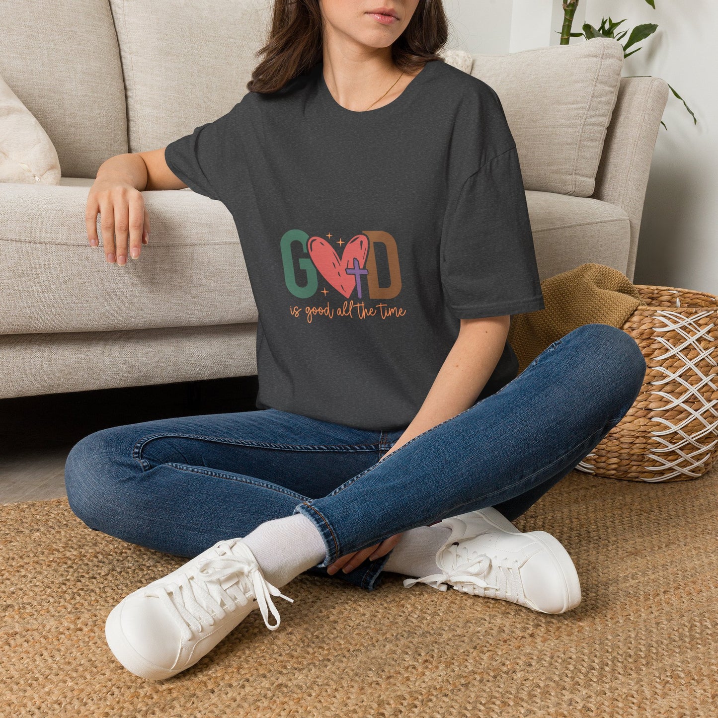 God With Heart Cross T-Shirt — Faith-Based Inspirational Tee