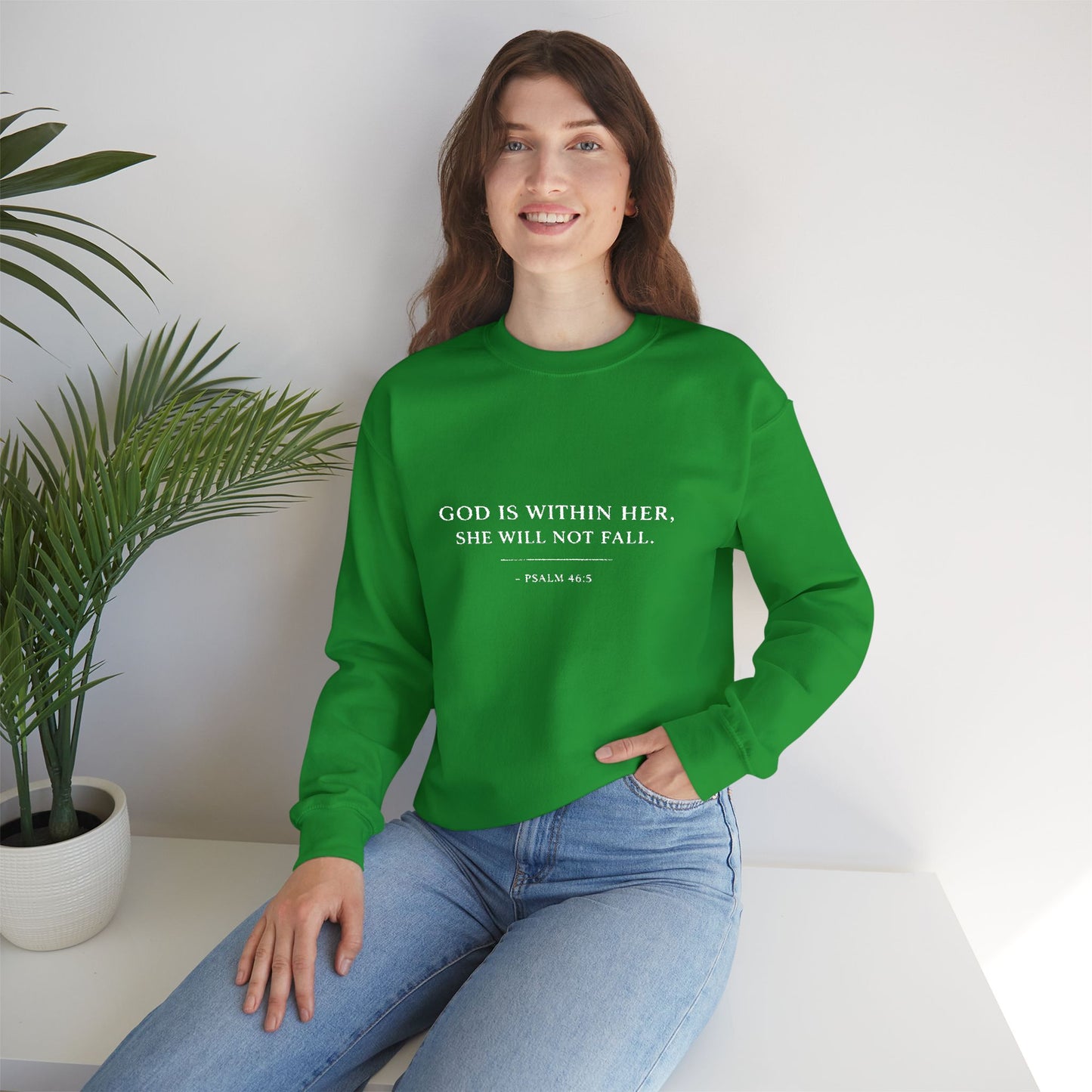 Embroidered "God Is Within Her, She Will Not Fail" Bible Verse Christian Pullover w/white text