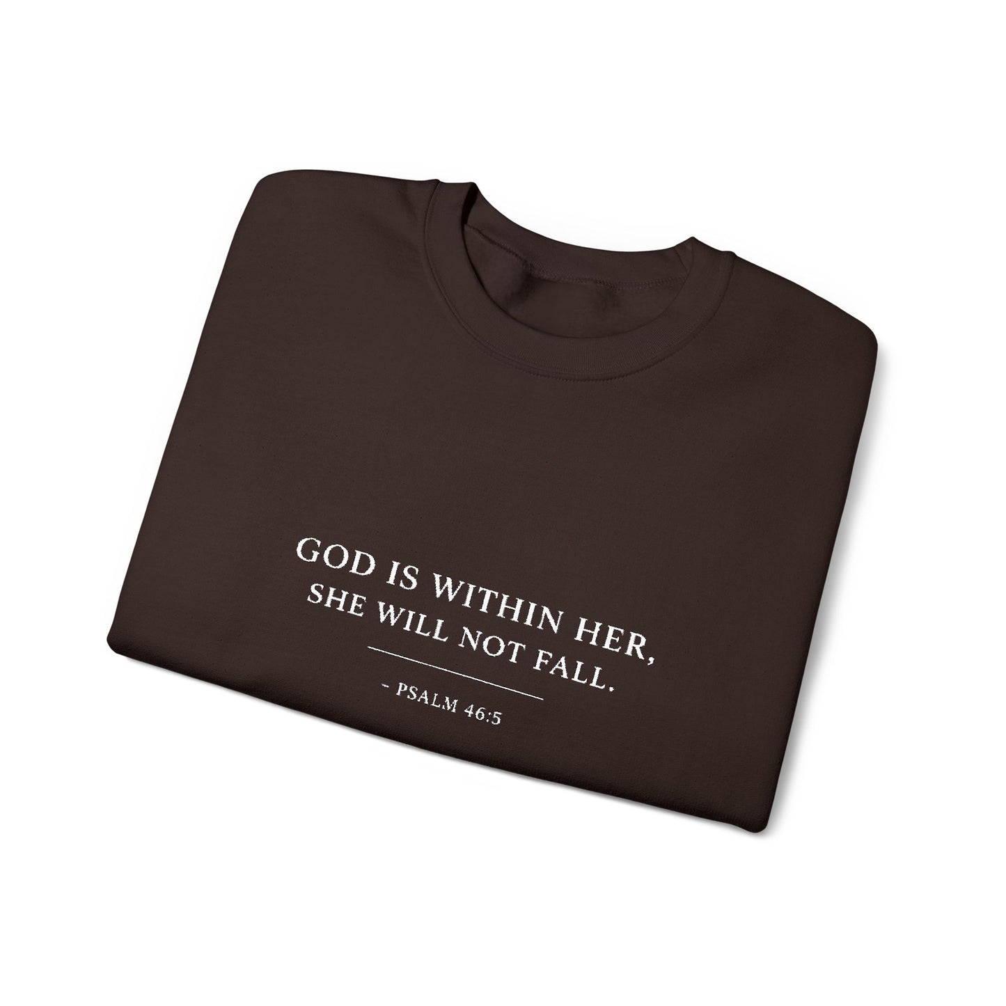 Embroidered "God Is Within Her, She Will Not Fail" Bible Verse Christian Pullover w/white text