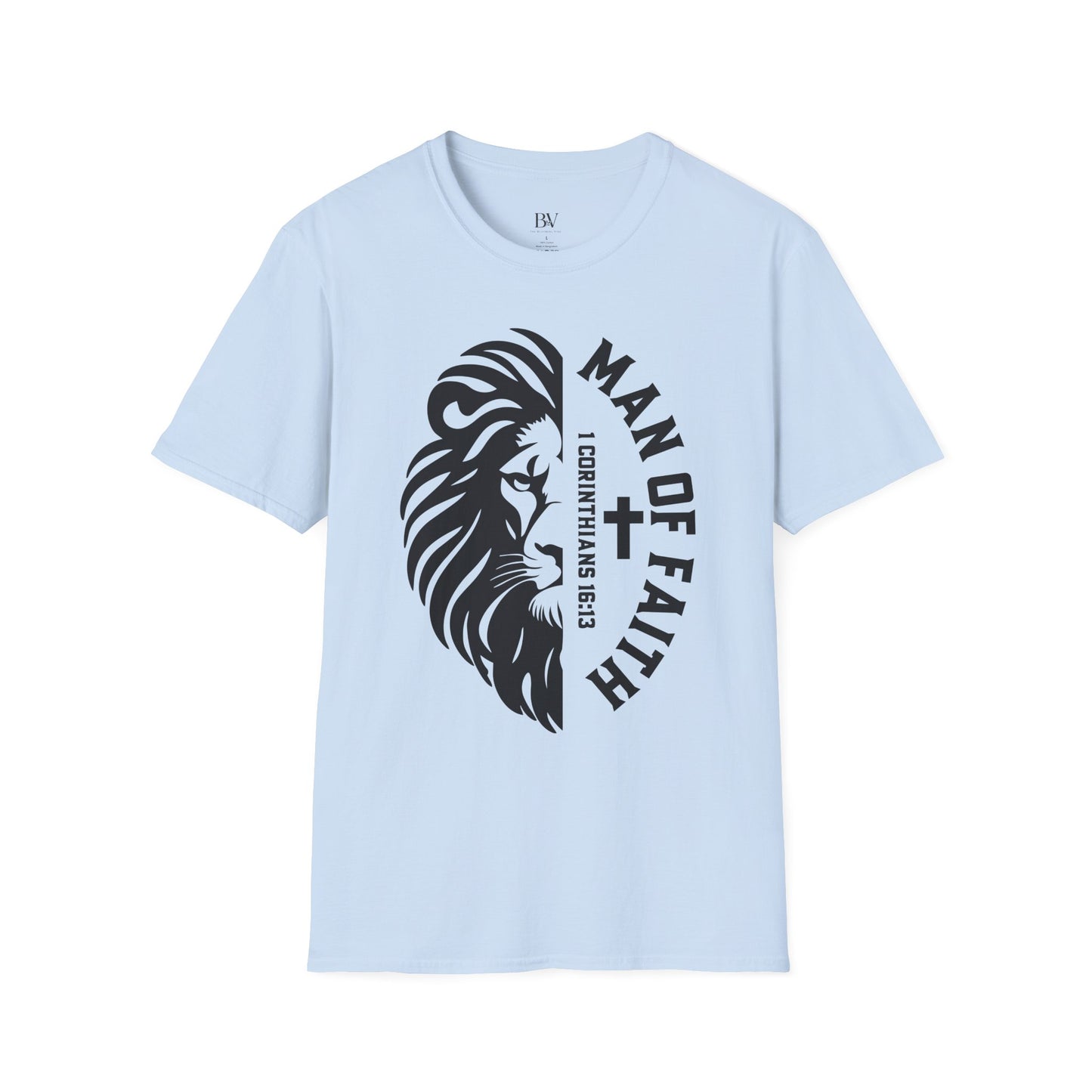 "Man of Faith" Lion T-Shirt — Christian Faith Tee (1 Corinthians 16:13)