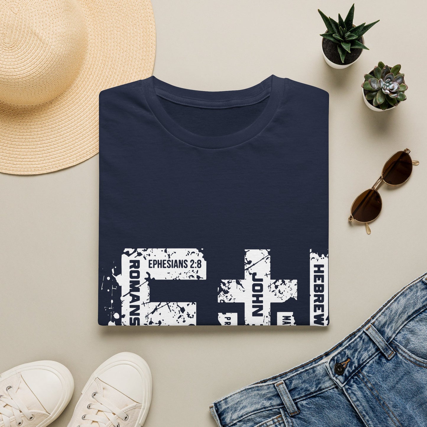 Faith Cross T-Shirt — Christian Scripture Graphic Tee (Ephesians 2:8)
