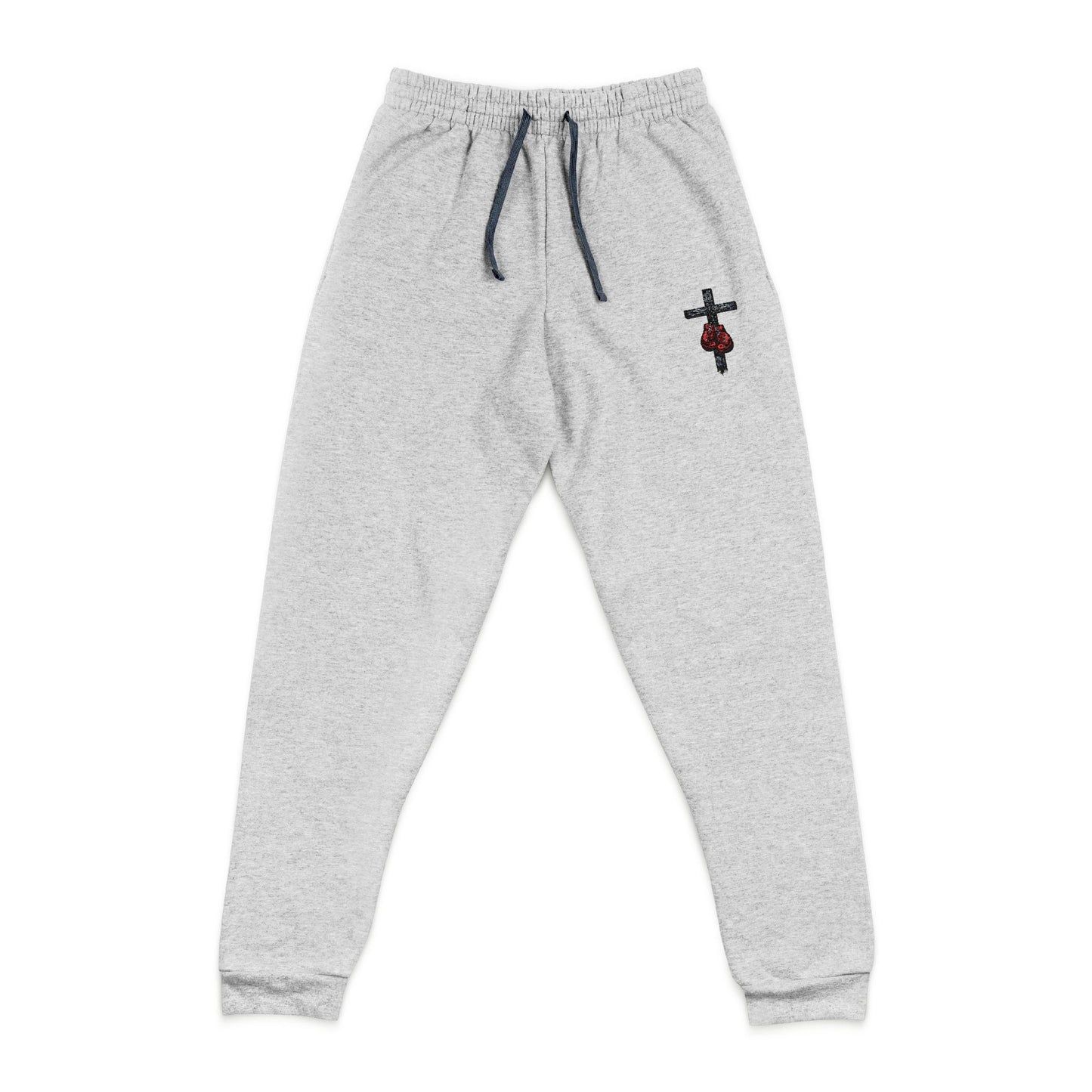 Train for the Battle Embroidery Joggers — Cross & Boxing Gloves Motivational Gym Sweatpants