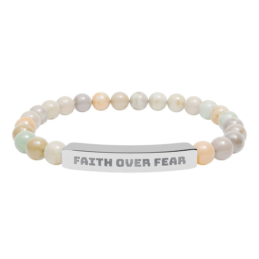 Engraved "Faith Over Fear" Natural Stone Stretch Bracelet