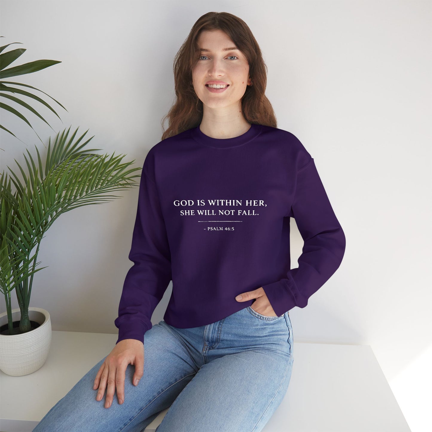 Embroidered "God Is Within Her, She Will Not Fail" Bible Verse Christian Pullover w/white text