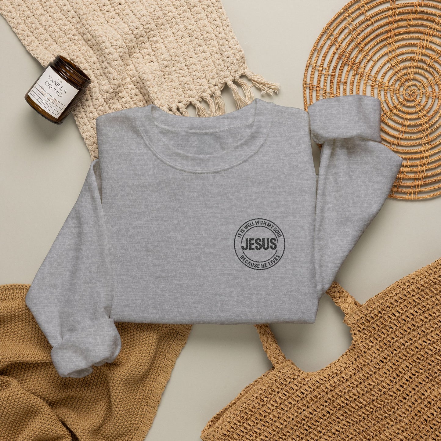 Embroidered "It is well with my soul" quiet statement of faith emblem sweatshirt