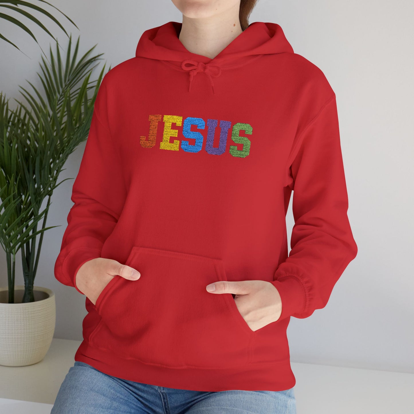 Embroidered Faith-Inspired “JESUS” Pullover Hoodie for Everyday Comfort