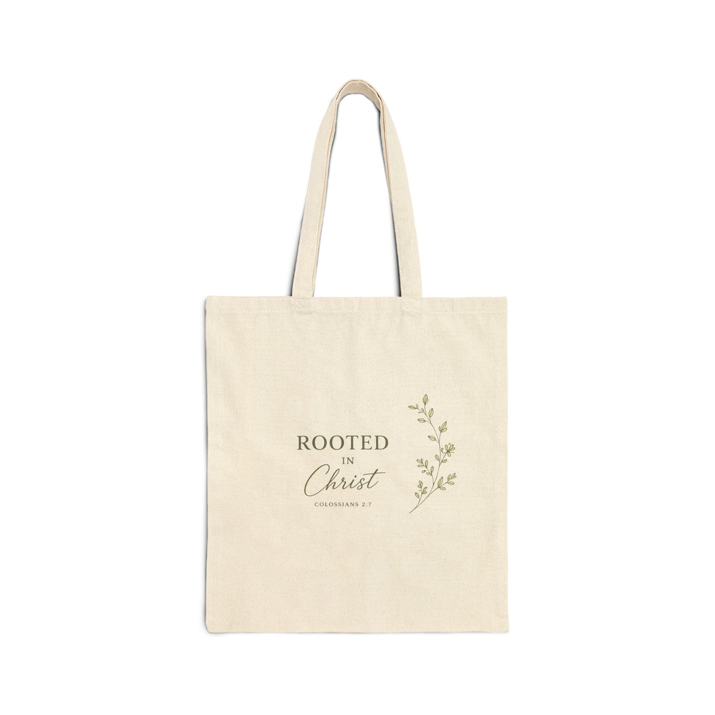 “Rooted in Christ” Canvas Tote Bag — Faith-Based Eco Grocery & Church Tote