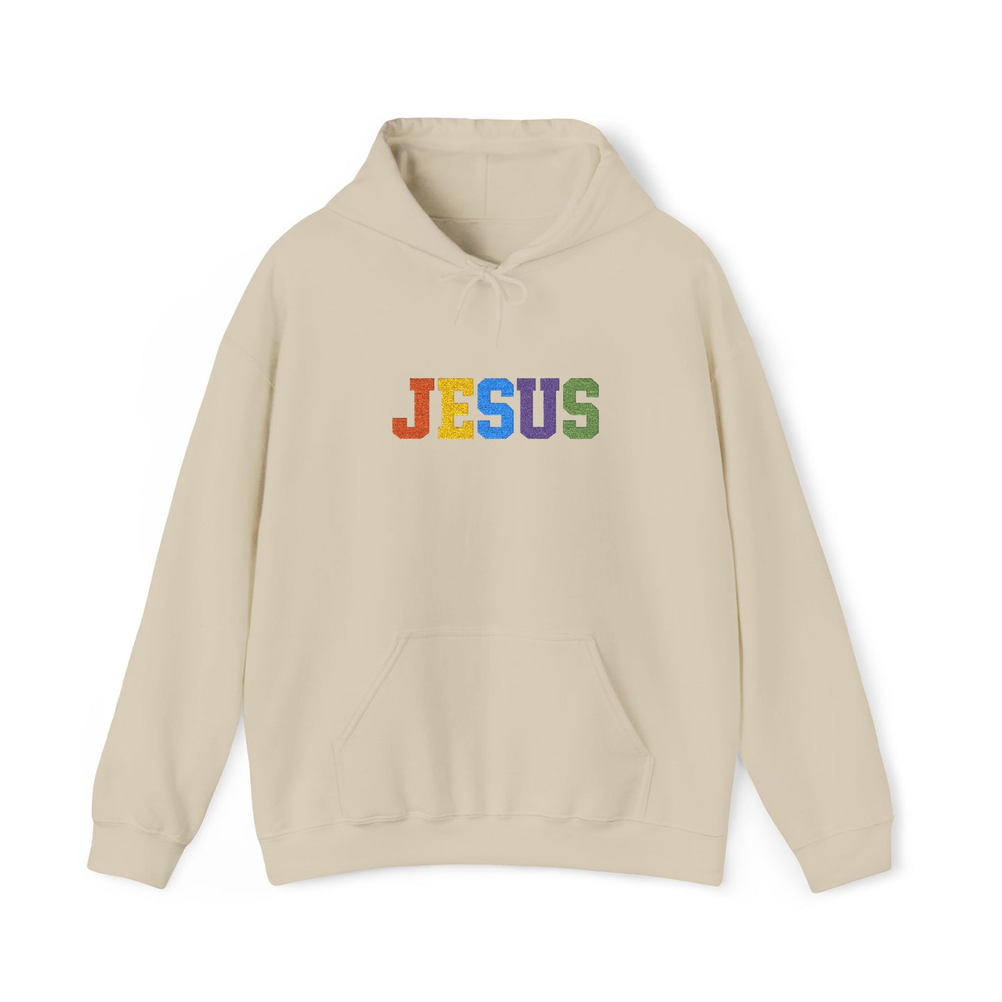 Embroidered Faith-Inspired “JESUS” Pullover Hoodie for Everyday Comfort