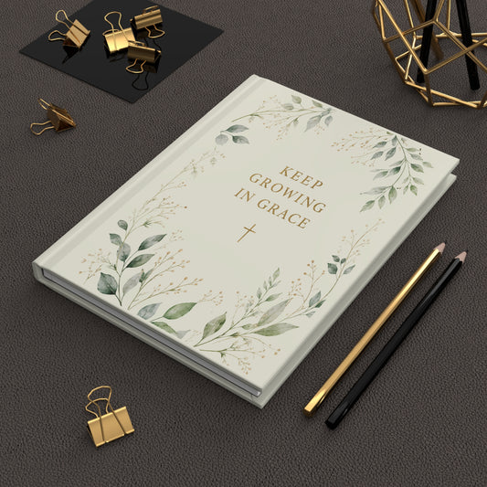 Botanical Cream Floral Journal with Gold Script (Keep Growing) - Hard Cover Journal