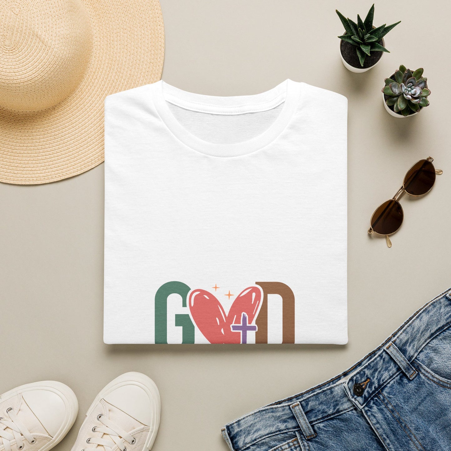 God With Heart Cross T-Shirt — Faith-Based Inspirational Tee