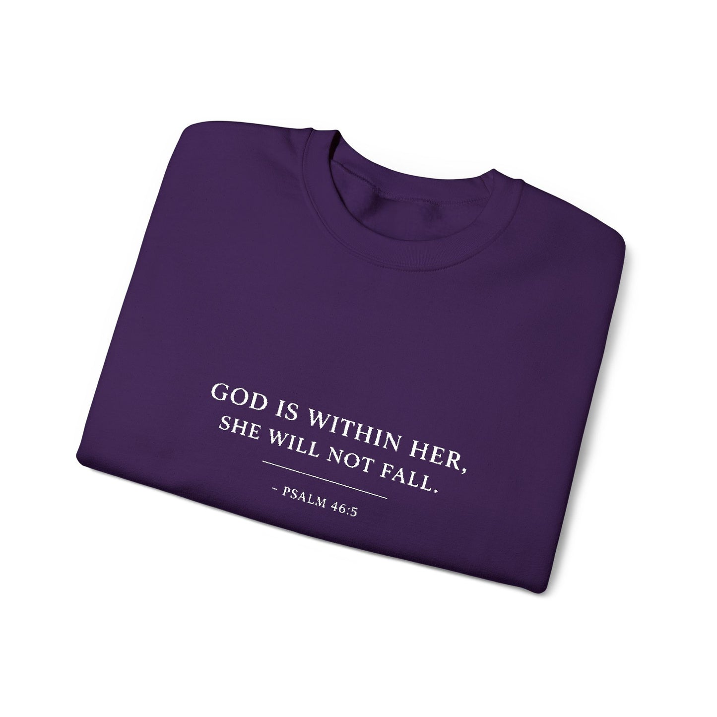 Embroidered "God Is Within Her, She Will Not Fail" Bible Verse Christian Pullover w/white text