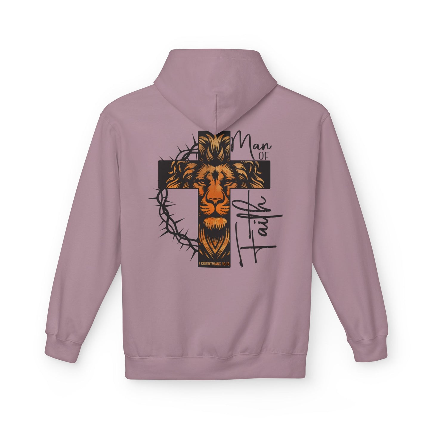 Faith Lion Cross Hoodie — “Man of Faith” Christian Graphic Hoodie