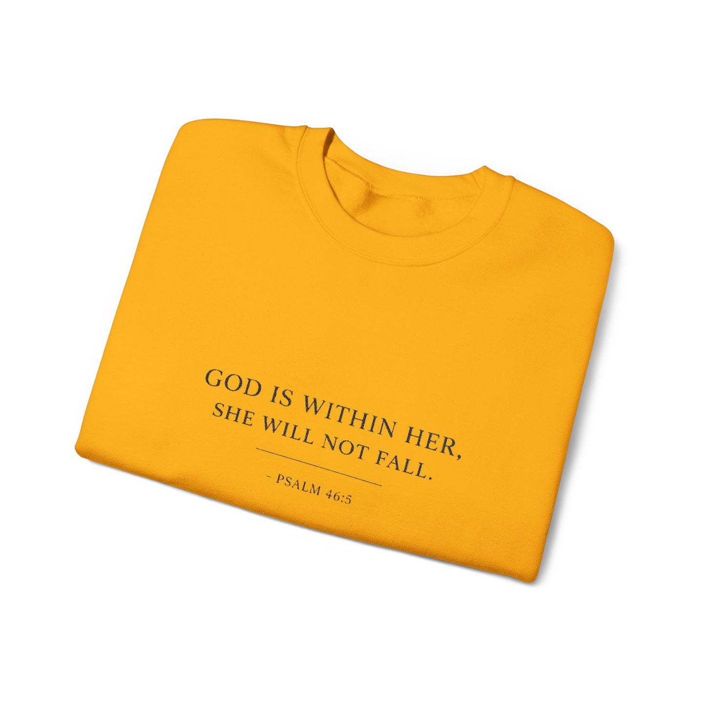 Embroidered "God Is Within Her, She Will Not Fail" Bible Verse Christian Pullover w/black text