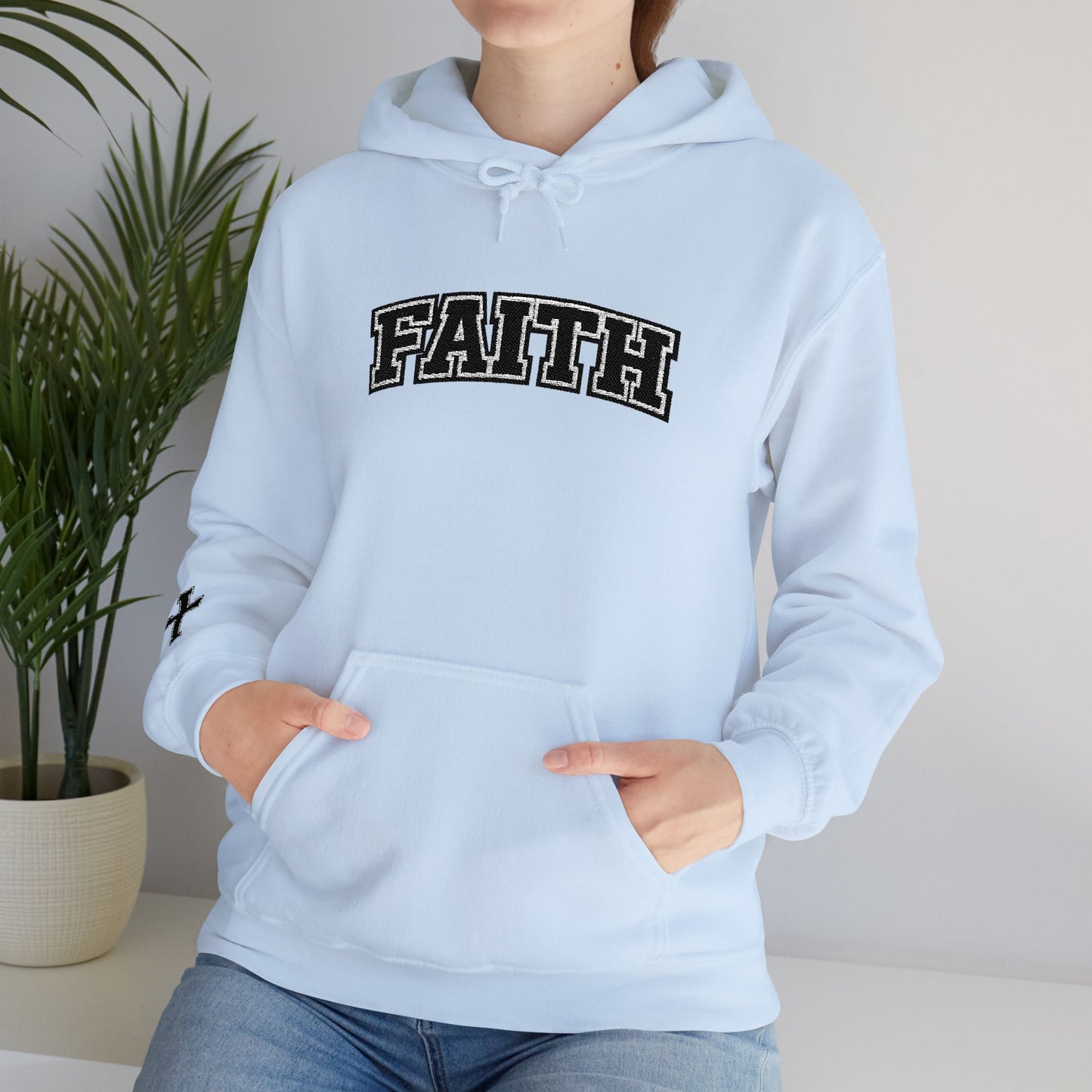 FAITH Collegiate Embroidered Hoodie  Bold faith. Everyday comfort.