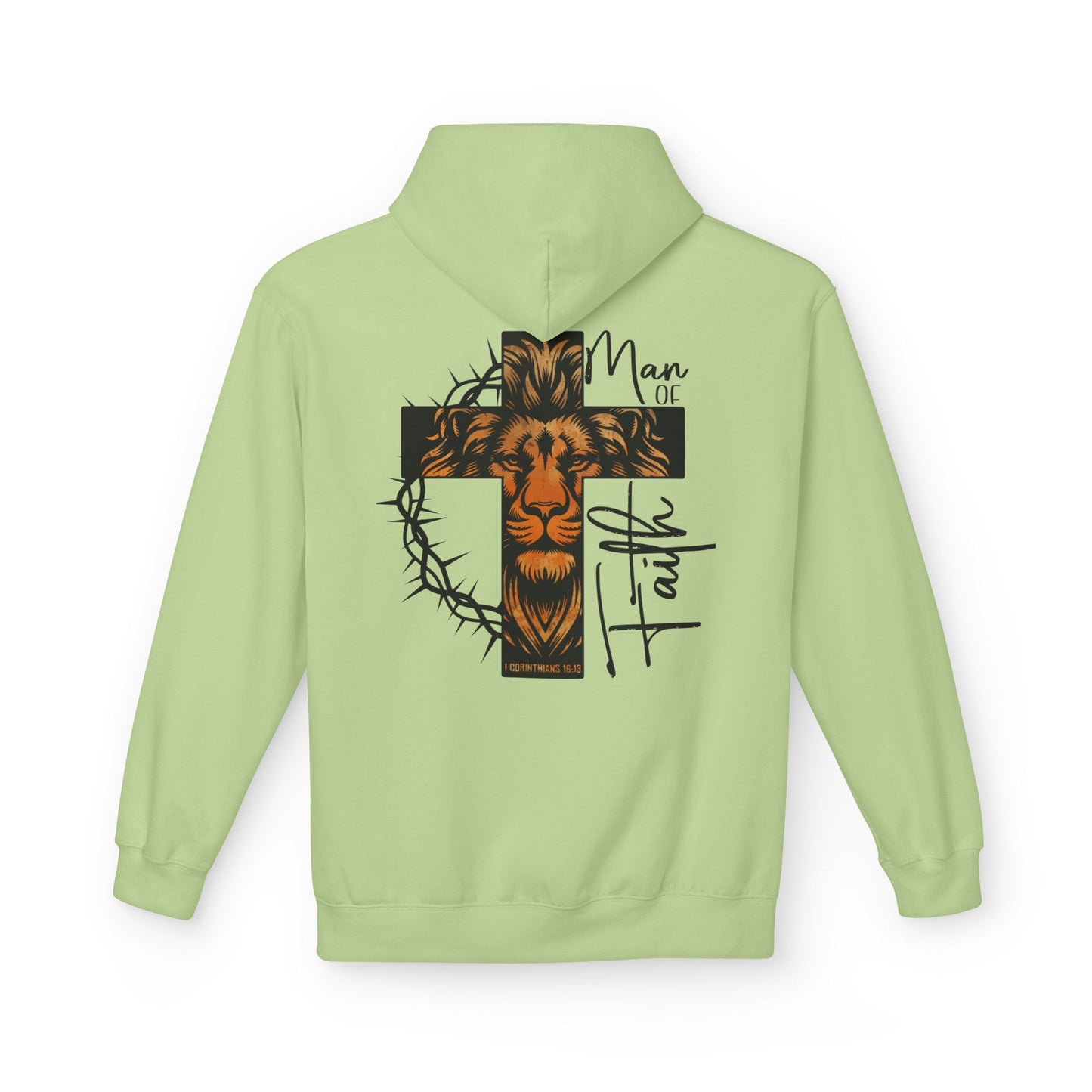 Faith Lion Cross Hoodie — “Man of Faith” Christian Graphic Hoodie