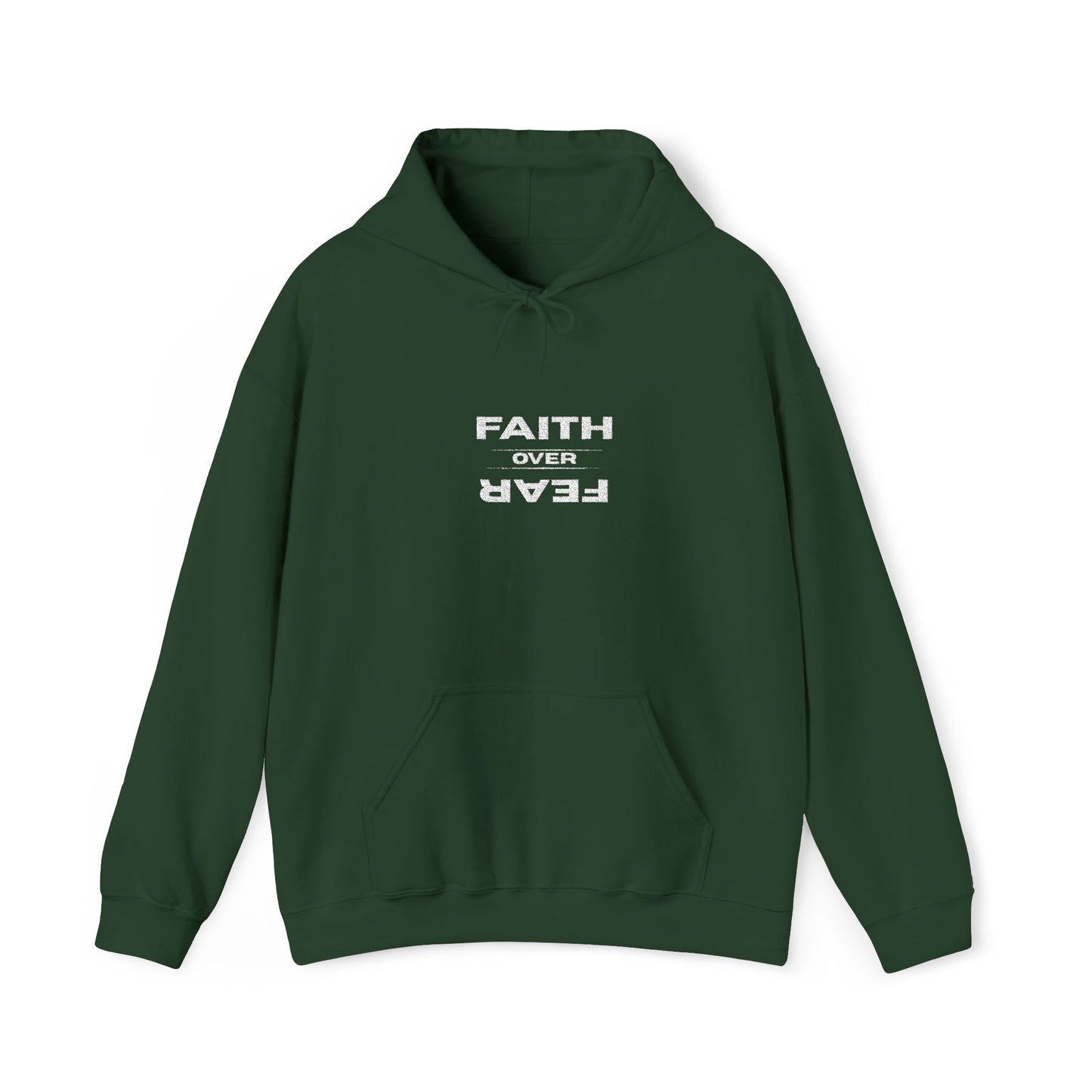Embroidered "Faith Over Fear" Hoodie — Inspirational Christian Pullover White Lettering