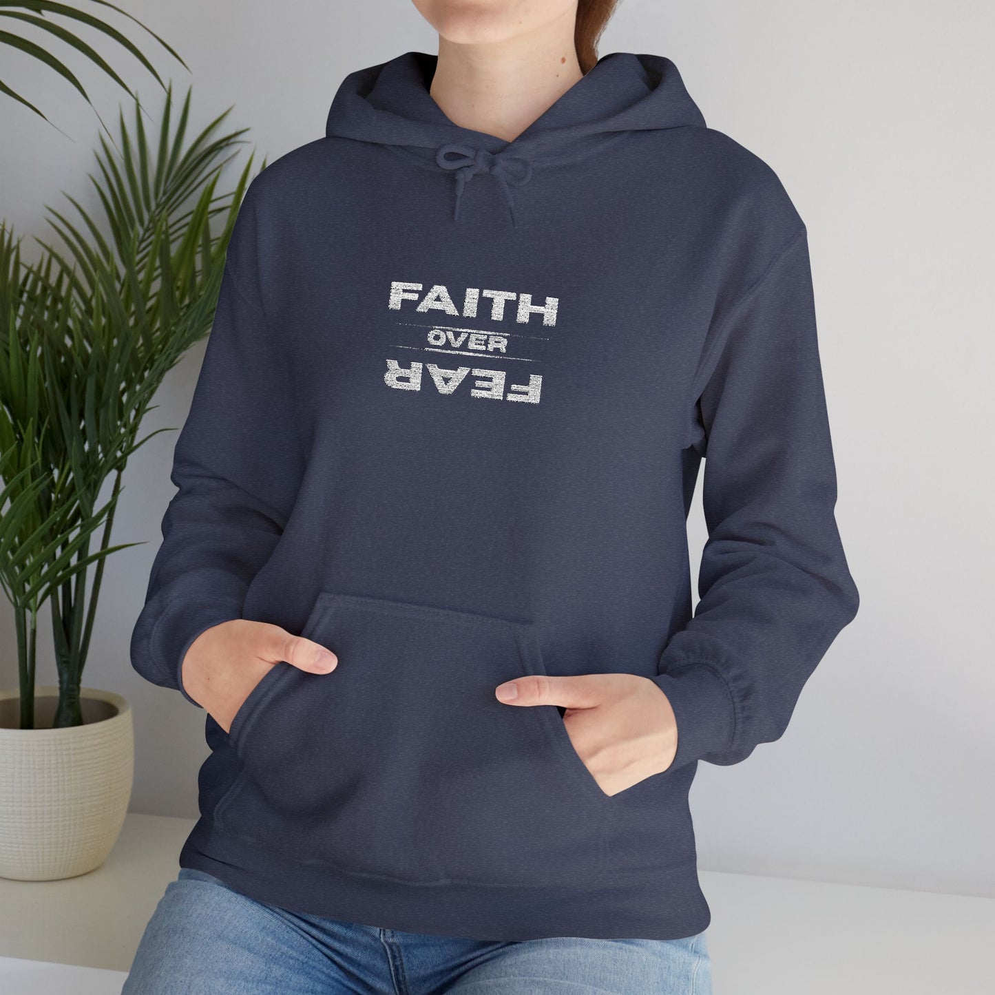 Embroidered "Faith Over Fear" Hoodie — Inspirational Christian Pullover White Lettering