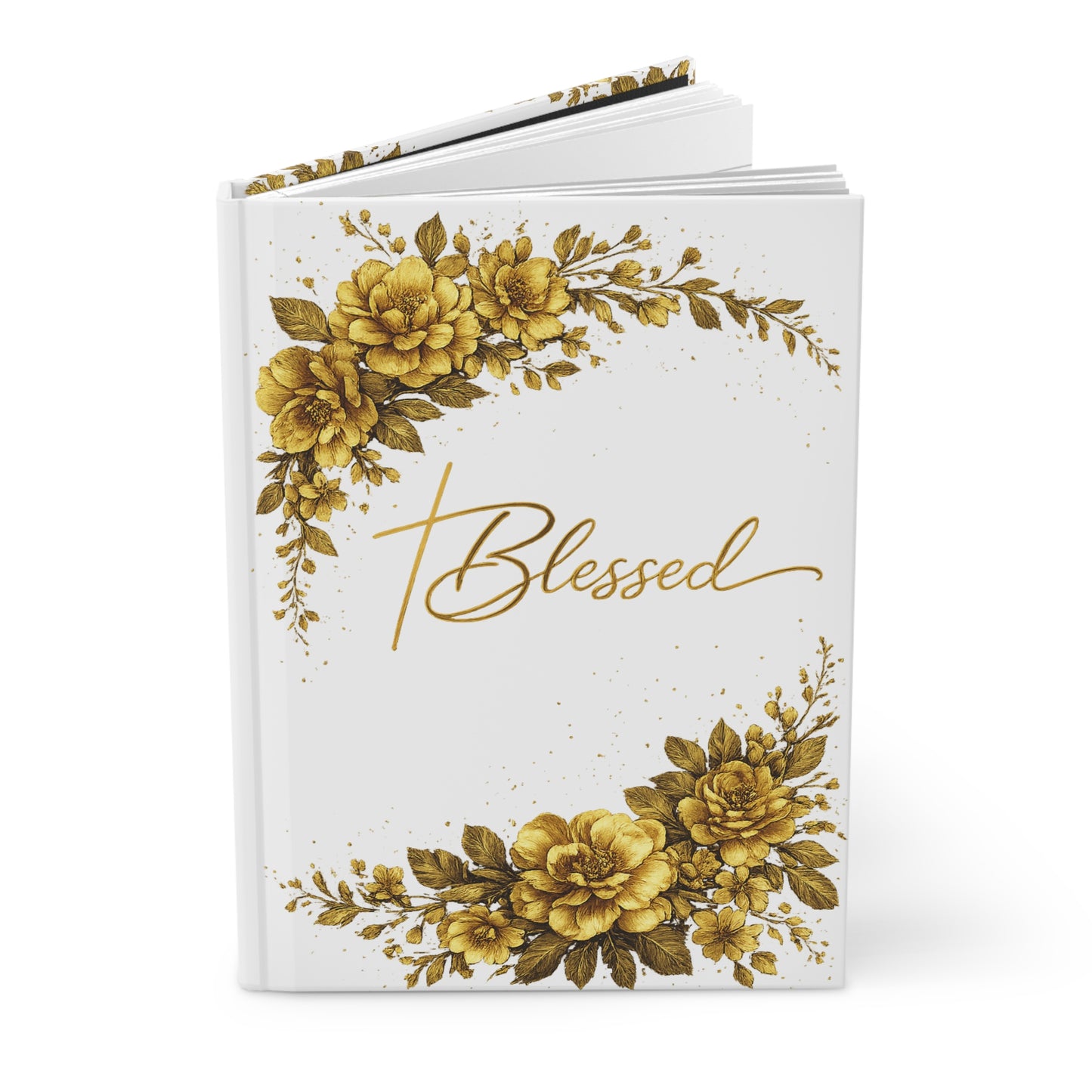 Blessed Gold & Black Floral Hardcover Journal