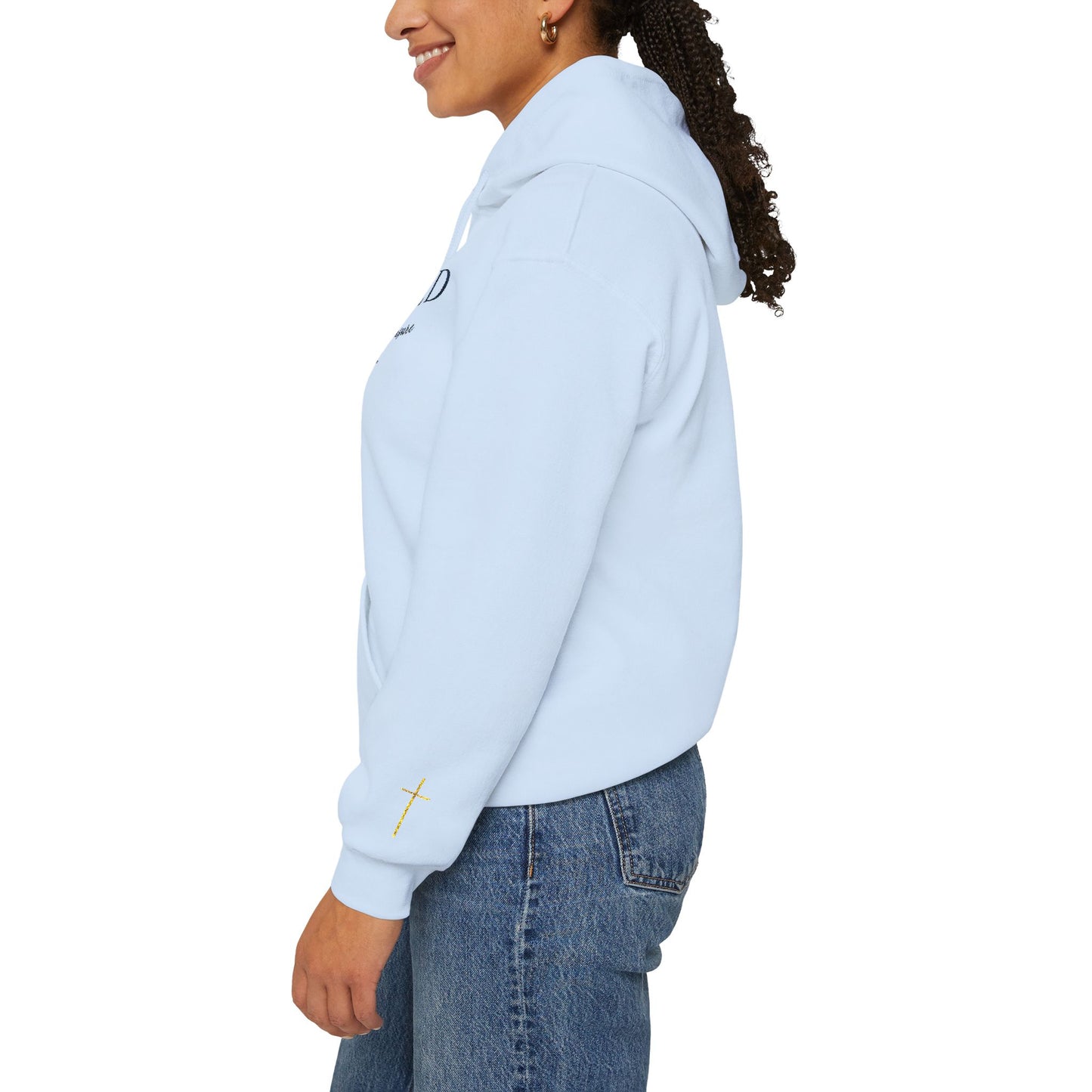 Embroidered "Blessed Beyond Measure" — Faith-Inspired White Pullover with Gold Cross