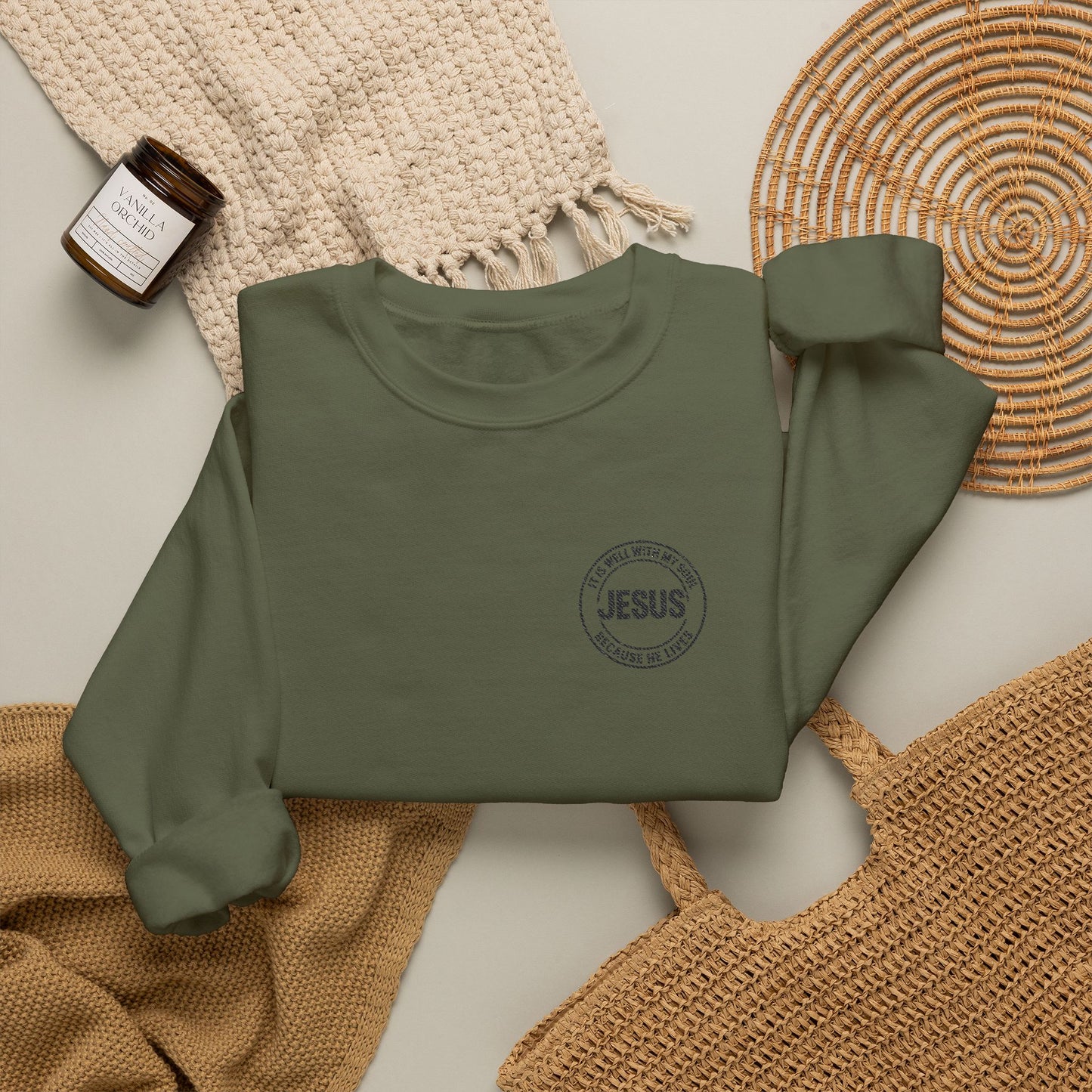 Embroidered "It is well with my soul" quiet statement of faith emblem sweatshirt