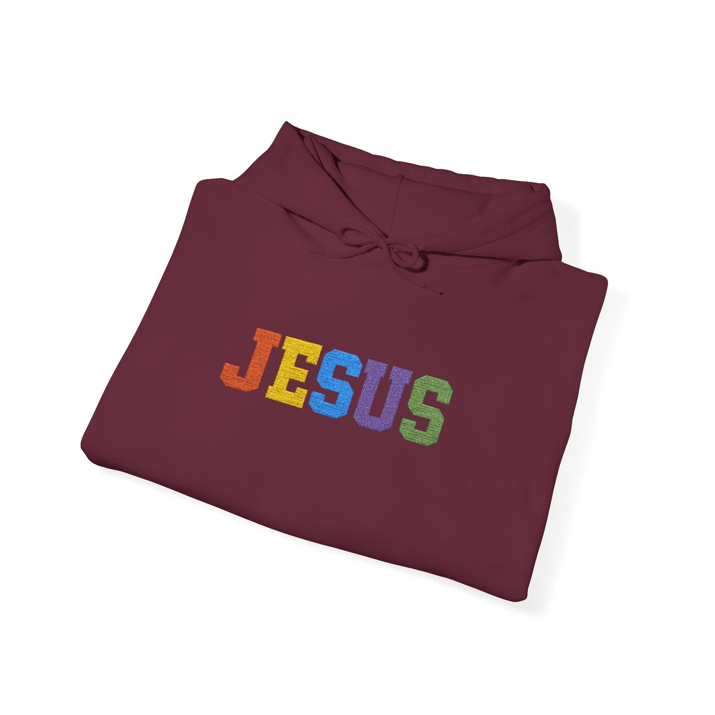 Embroidered Faith-Inspired “JESUS” Pullover Hoodie for Everyday Comfort