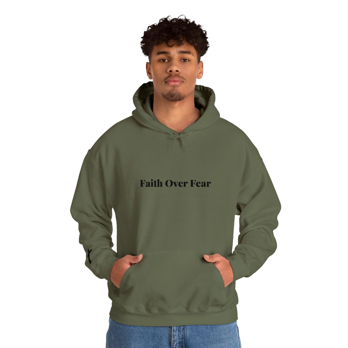 Faith Over Fear Hoodie — Minimal Christian Cross Pullover