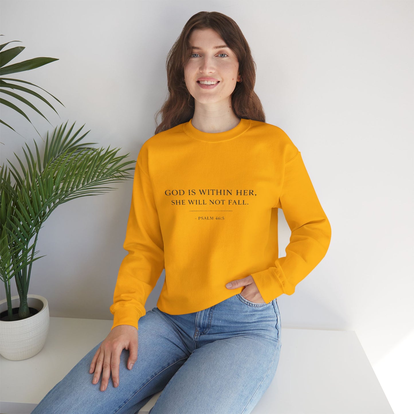 Embroidered "God Is Within Her, She Will Not Fail" Bible Verse Christian Pullover w/black text