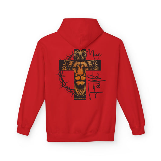 Faith Lion Cross Hoodie — “Man of Faith” Christian Graphic Hoodie