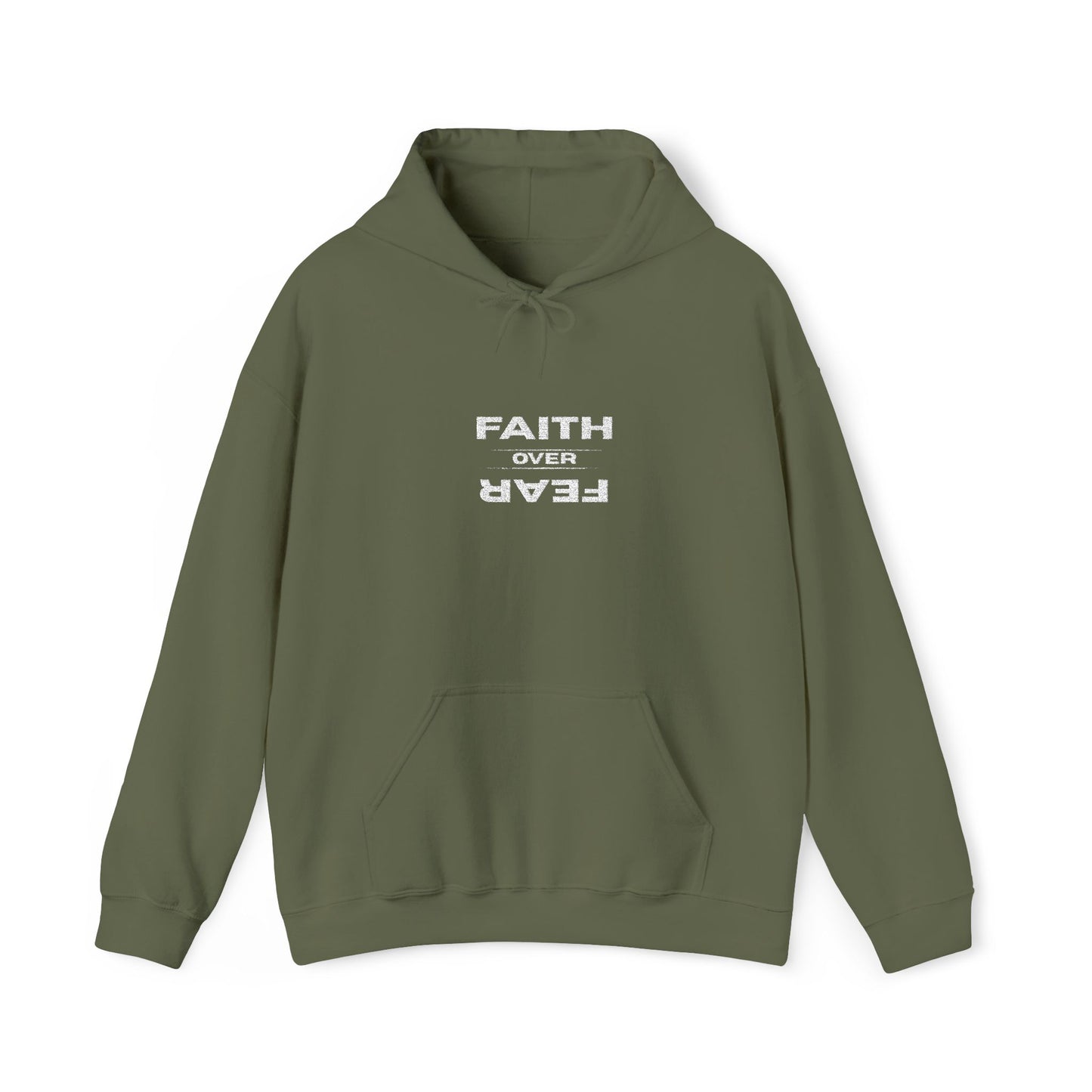 Embroidered "Faith Over Fear" Hoodie — Inspirational Christian Pullover White Lettering