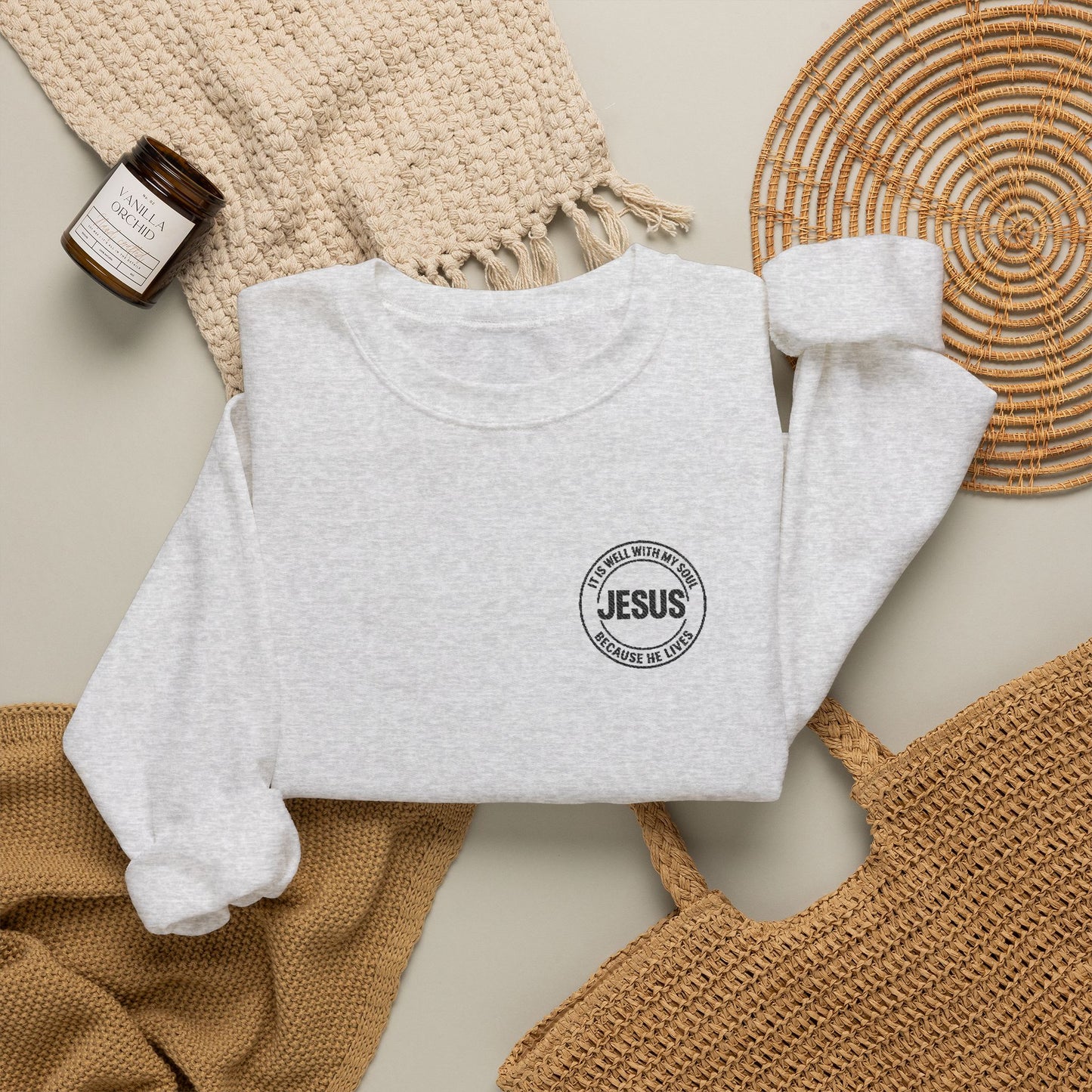 Embroidered "It is well with my soul" quiet statement of faith emblem sweatshirt
