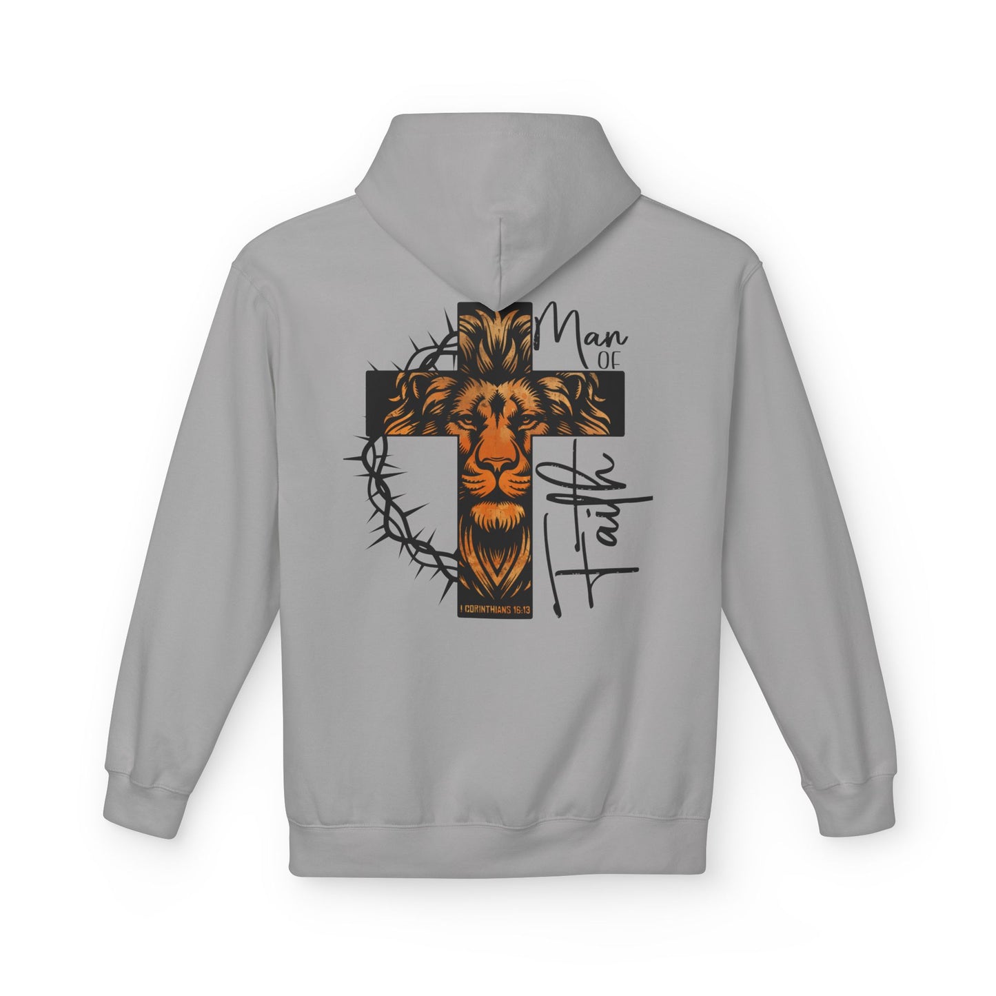 Faith Lion Cross Hoodie — “Man of Faith” Christian Graphic Hoodie