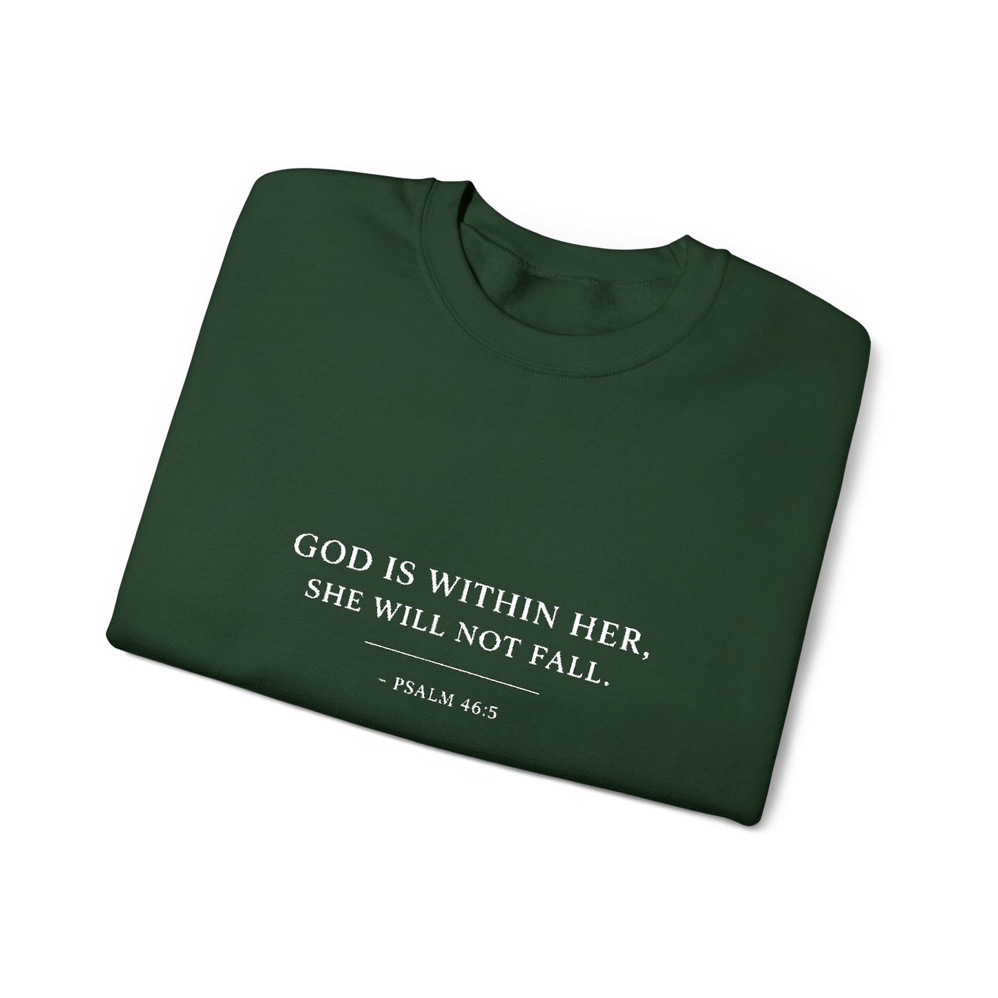 Embroidered "God Is Within Her, She Will Not Fail" Bible Verse Christian Pullover w/white text