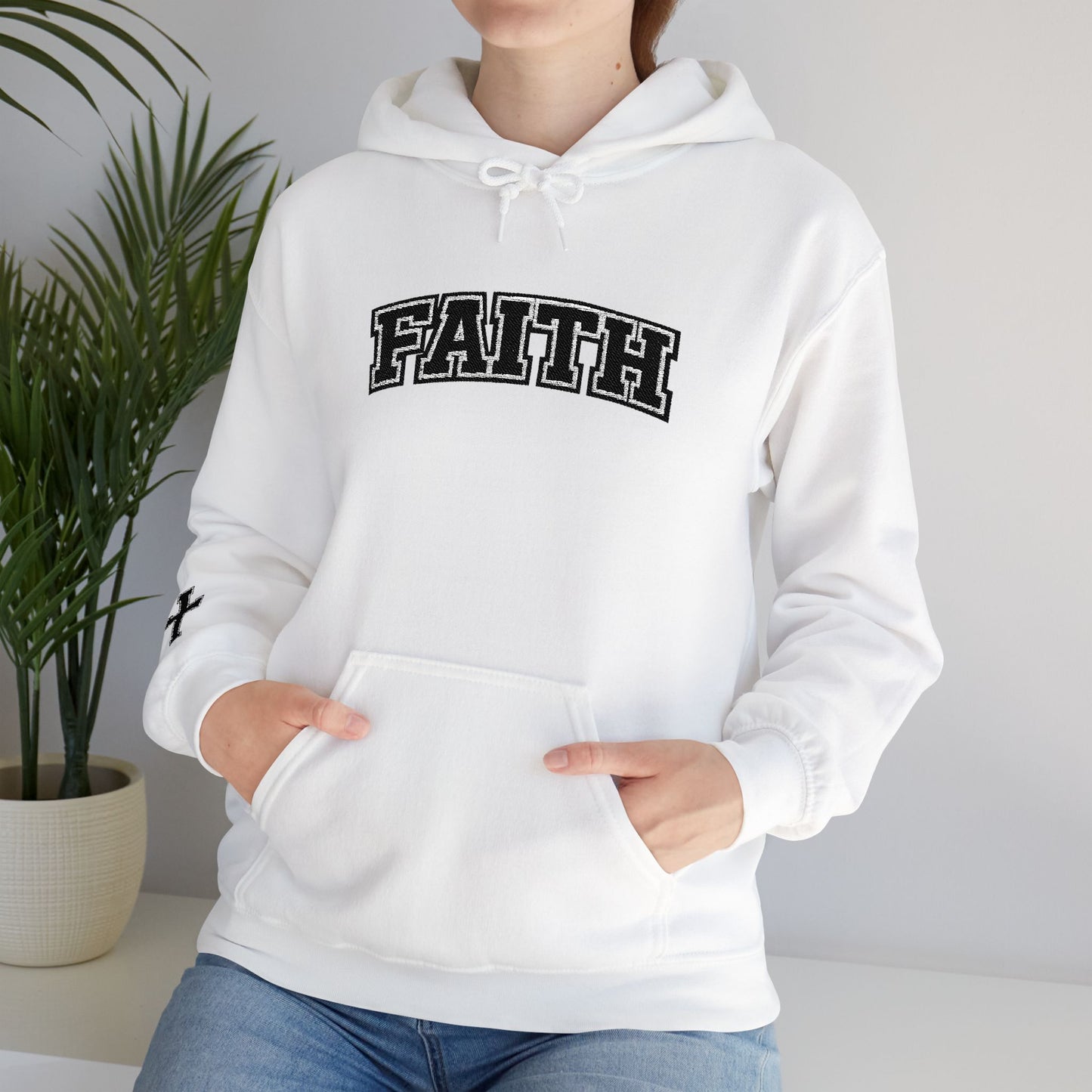 FAITH Collegiate Embroidered Hoodie  Bold faith. Everyday comfort.
